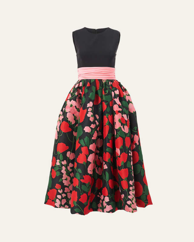 Floral Cummerbund Waist Dress